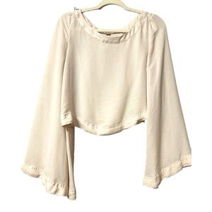 Free People Cream Top bell sleeve semi sheer cropped top blouse Women's Size S